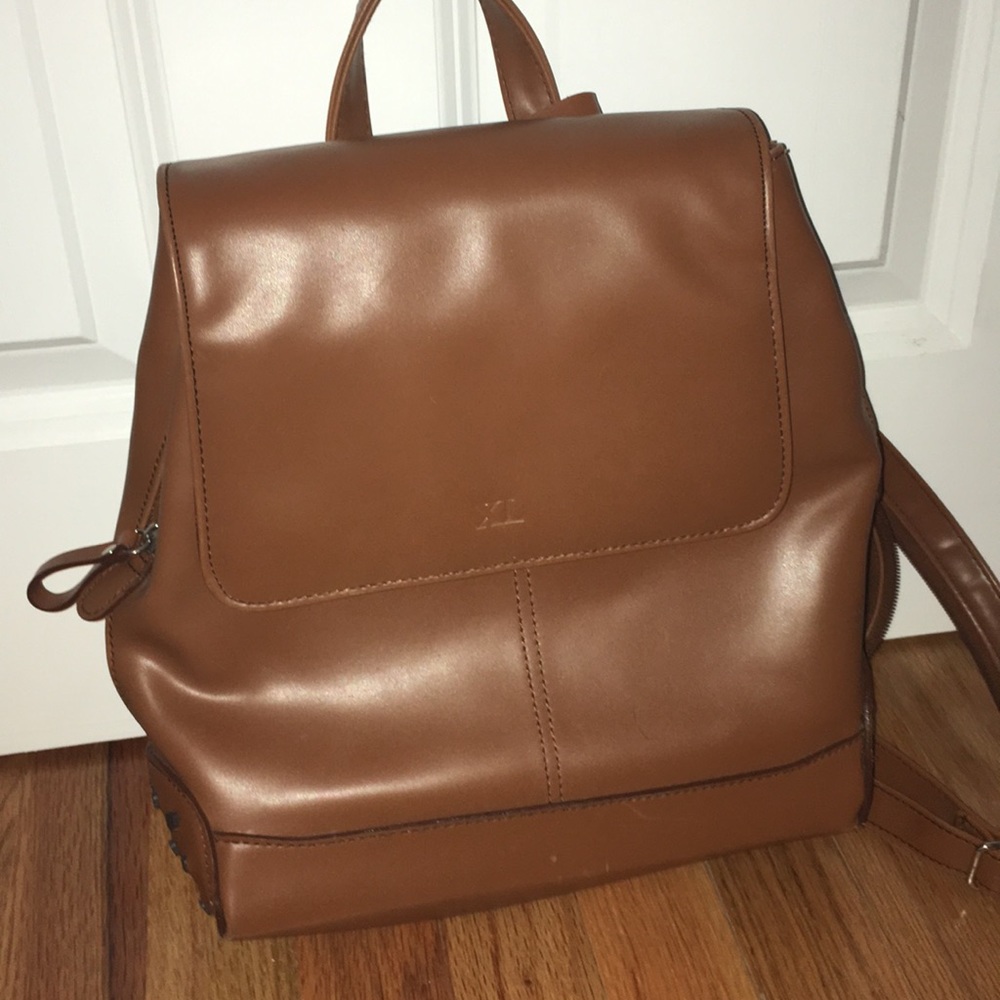 Fashionable brown leather backpack